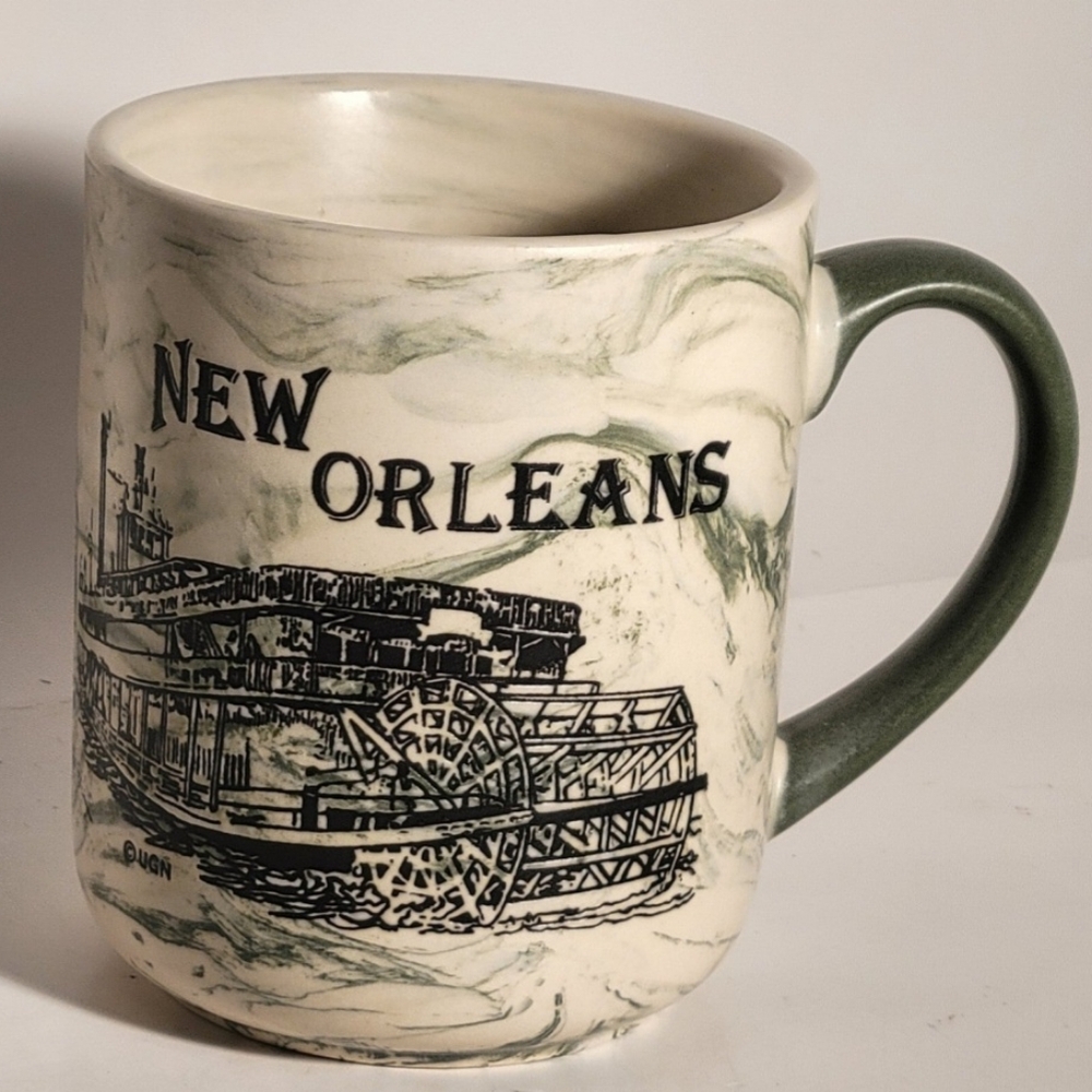 Engraved, UGN Coffee Mug - New Orleans, Green Swirl Marble with Green Handle
